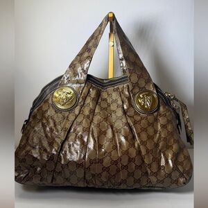 Gucci Beige/Brown GG Crystal Canvas Large Hysteria Hono